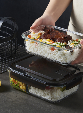 PAGOO耐热玻璃饭盒上班v族微波炉加热专用便当盒保鲜盒带饭餐盒