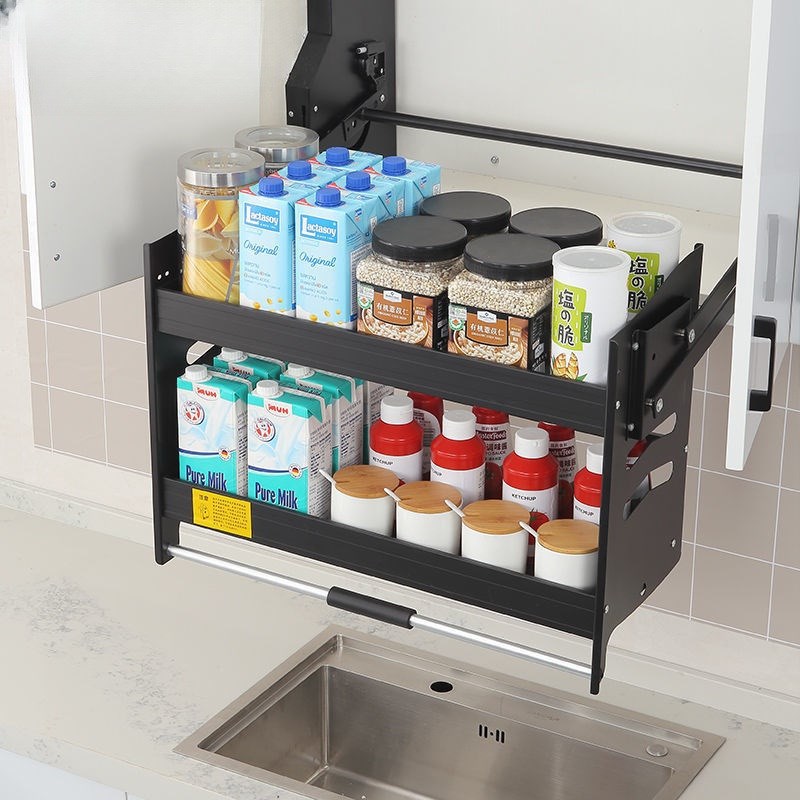 吊柜升降拉篮厨房橱柜不锈钢缓冲升降机伸缩上下拉式内置收纳得