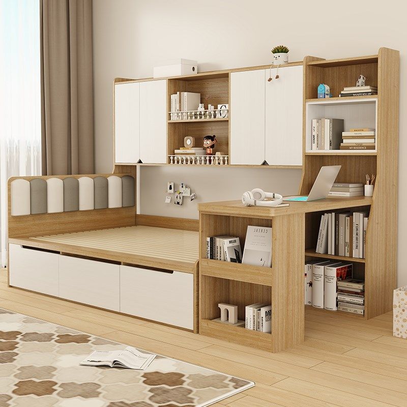 现代简约榻榻米床柜一体定制儿童单人床带书桌书架多功能储物床架,住宅家具,板式床,淘宝优惠券,粉丝福利购,淘宝优惠卷