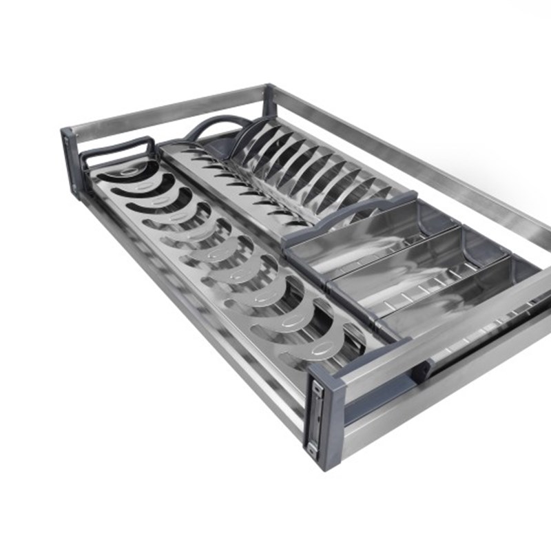 厨房橱柜抽屉式双层不锈钢碗碟可定制拉篮侧装轨道地柜收纳置物架