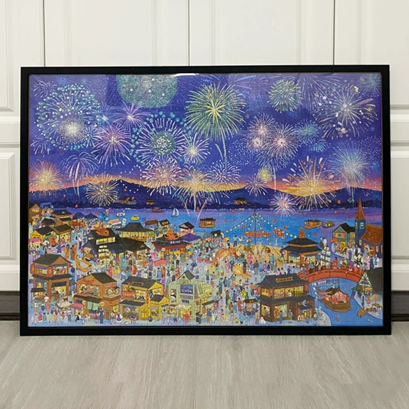 花火夜游拼图框2000片96*68cm拼图框裱框实木相框金属画框