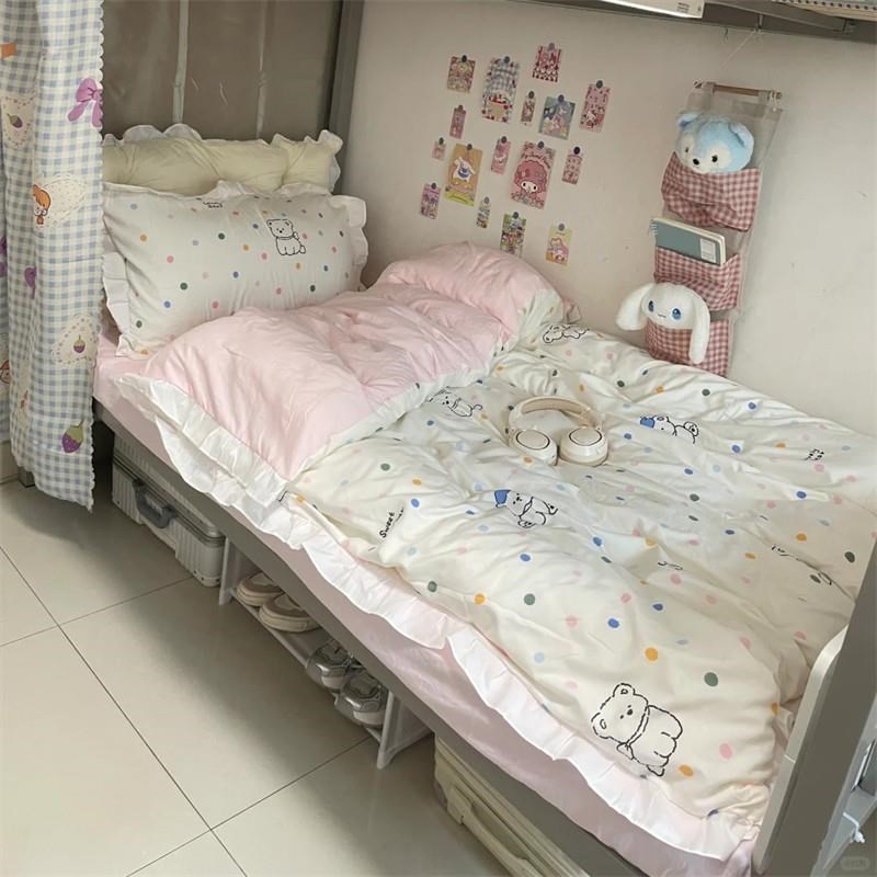 学生宿舍床上三件套女生少女心床单被套枕套a类水洗棉床上用品