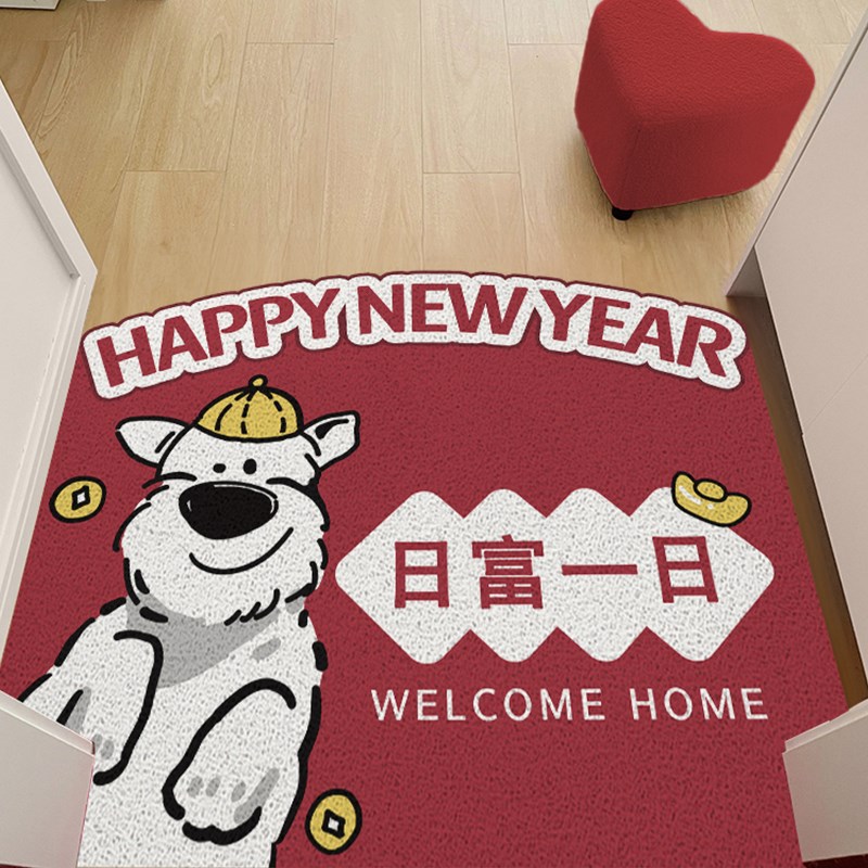 卡通丝圈入户地垫玄关新年红色耐脏脚垫家用大门进门防滑蹭土地毯