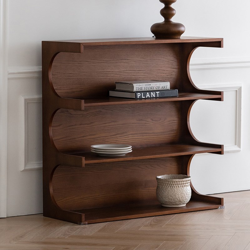 润家家居中古置物架落地陈列柜靠墙书架两用茶几边柜客厅卧室层架