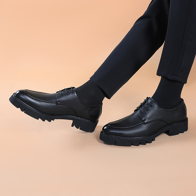 男士增高皮鞋男韩版软底透气休闲内增高6cm黑色英伦商务潮流鞋子