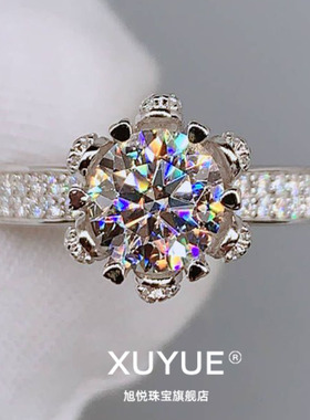 18K白金莫桑石戒指六爪女爱心不掉色高档婚戒情侣首饰钻戒送女友