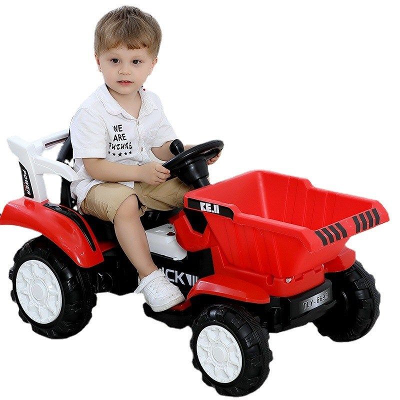 儿童拖拉机玩具车男孩可坐人充电动大号工程车翻斗车宝宝推挖土机