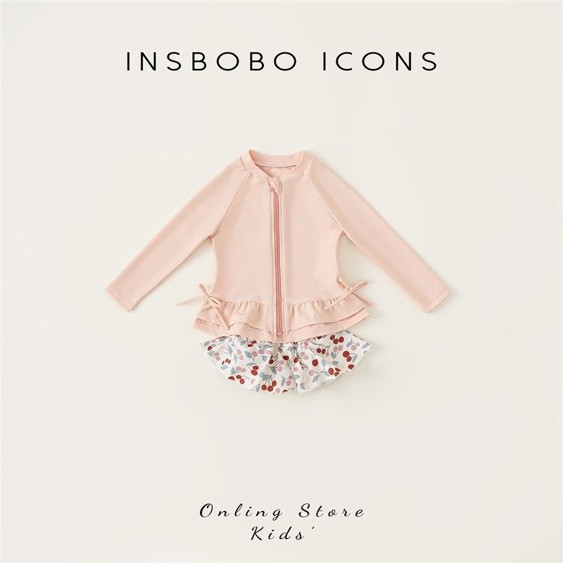 儿童泳衣女孩3岁分体泳衣套装宝宝泳衣长袖泳装网红泳衣裙甜美潮