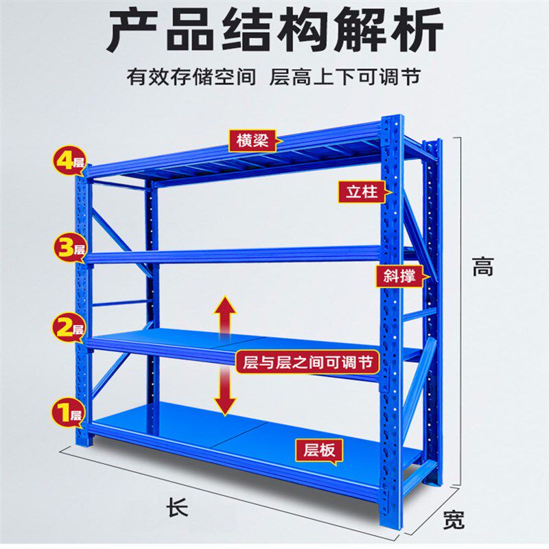 仓库货架轻中型置物架五金货架家用办公储物架展示架仓储货架