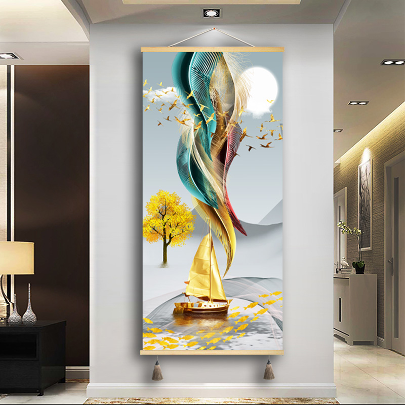 新中式挂画定制卷轴画装饰画几何图玄关卧室餐厅墙壁画布艺画墙画图片