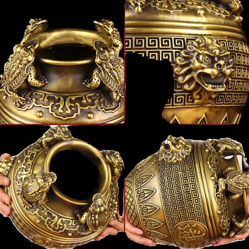 铜金蟾纳四方财铜聚宝盆摆件开业礼品铜蟾蜍存钱罐客厅家居摆设