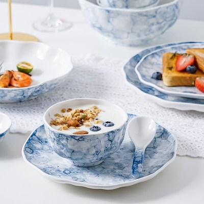高级感晴蓝碗碟套装家用2024新款陶瓷餐具简约碗盘子乔迁新居碗具