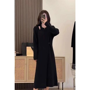 毛衣裙挂脖长裙 中长款 大衣内搭针织打底连衣裙子女秋冬季 2023新款