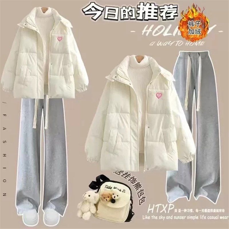 12到13一15岁大童女装秋冬套装初中学生羽绒棉服外套休闲裤两件套