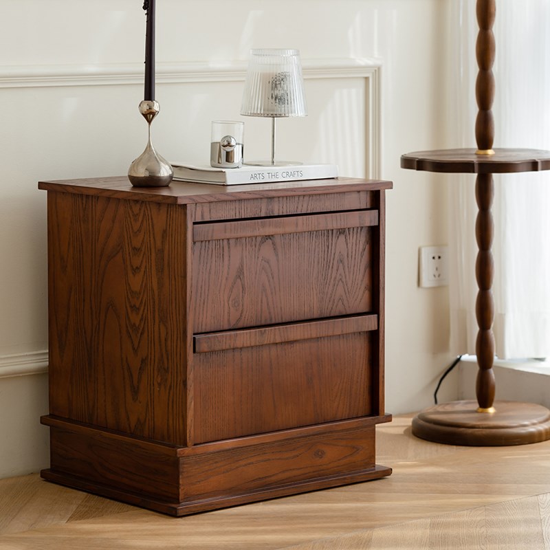 homechoice复古实木床头柜中古风家用卧室轻奢小柜子小型床边柜