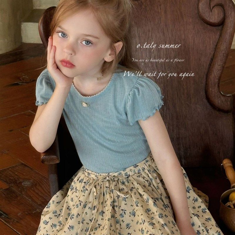 2024夏季新款童装女童碎花蓬蓬短裙韩国儿童带底裤防走光半身裙