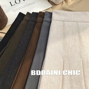 毛呢百褶裙女夏季2025新款高腰呢子显瘦短款jk半身裙a字裙小个子