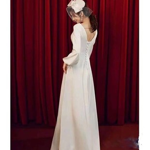 大码缎面婚纱2022新款胖MM加大加肥新娘法式轻婚纱旅拍出门纱显瘦