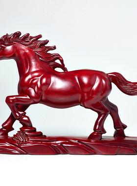红花梨木雕一马当先摆件实木马雕刻家居客厅工艺品办公桌开业礼品