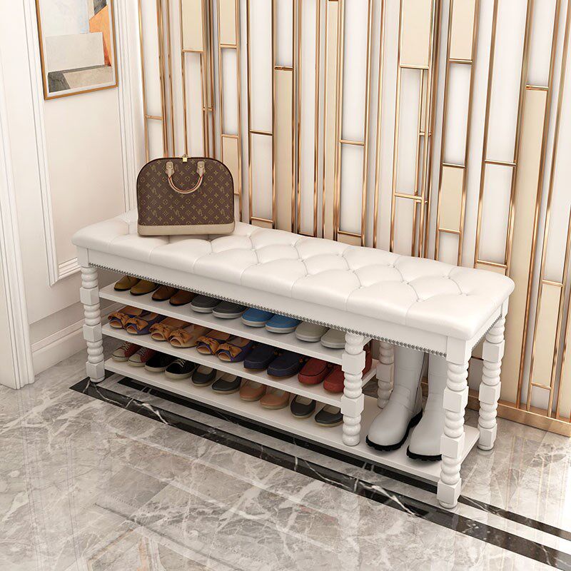 美式实木鞋架家用简易可坐鞋柜收纳欧式客厅多层门口罗马柱原木