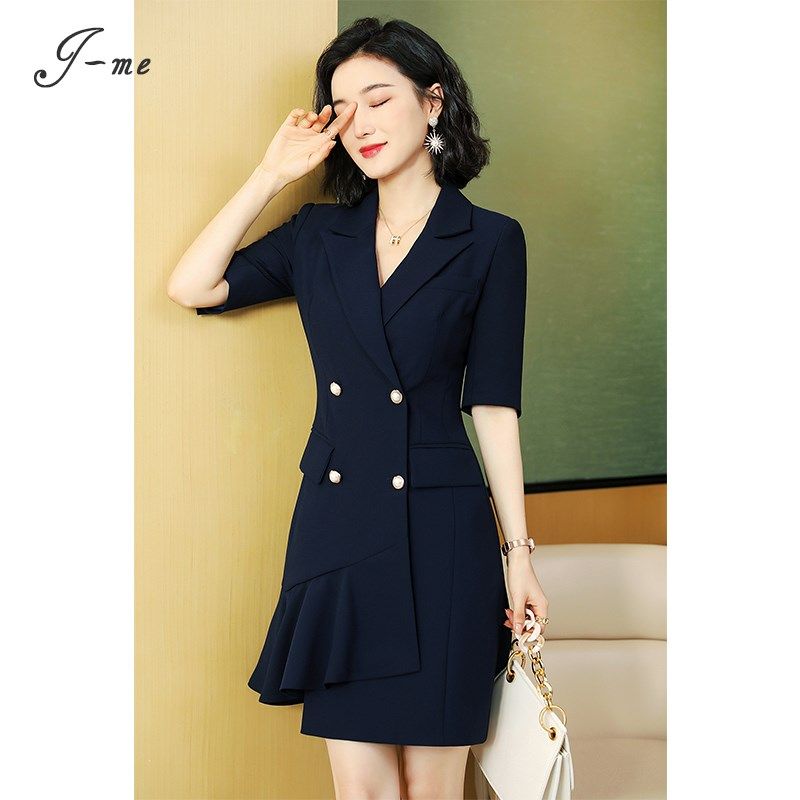 职业连衣裙2024新款夏季双排扣西装式裙子气质女神范连身裙工作服