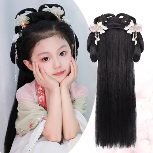 儿童汉服假发头饰一体式发箍懒人盘发造型女童古风日常发包发饰