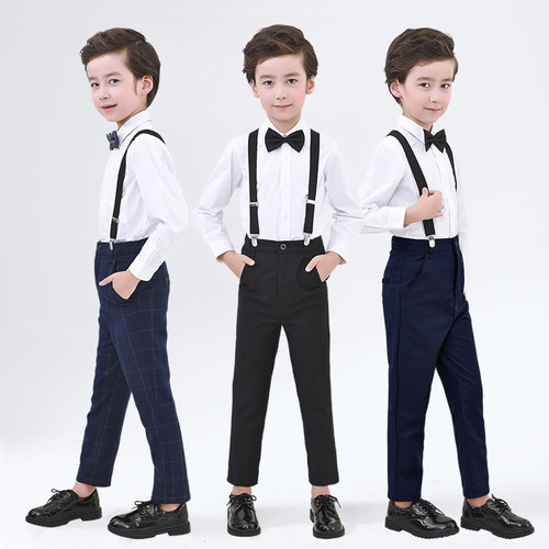 儿童礼服男童钢琴演出服花童学生主持人正装长袖白衬衫黑裤子套装