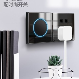 森尔钢化玻璃开关插座带LED指示灯五孔插座轻奢黑色家用开关面板