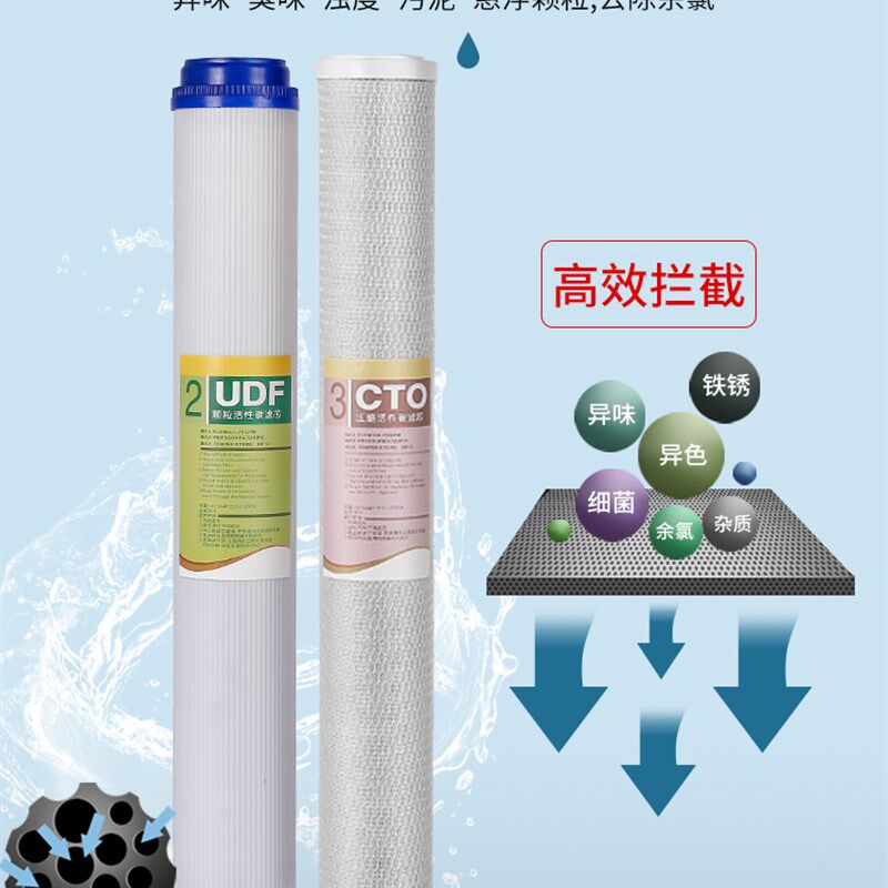 20寸活性炭滤芯颗粒活性碳UDF压缩活性炭CTO炭棒售水机前置滤芯