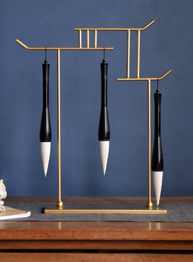 新中式禅意金属毛笔架摆件书房书桌办公室桌面极简样板房软装饰品