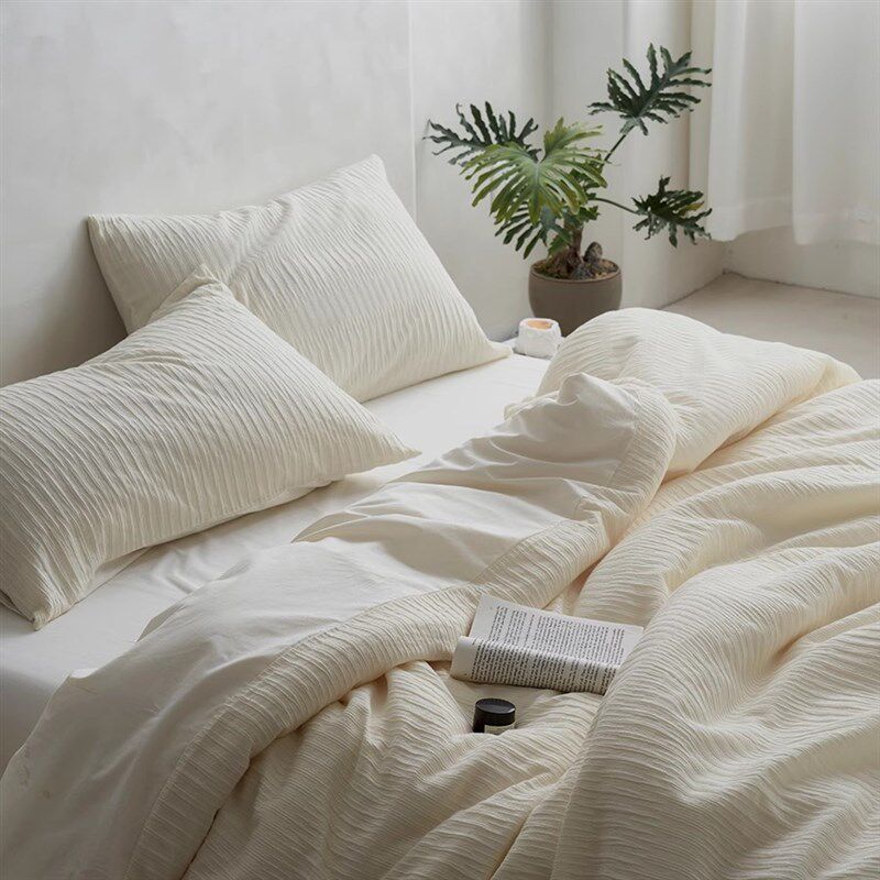 四月物语/日式简约泡泡纱全棉床上四件套纯棉床单三件套被套床品