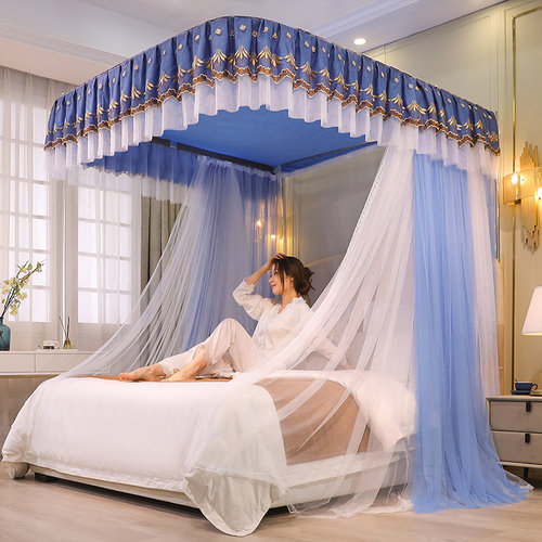 导轨蚊帐家用新款加密双层莎加厚轨道豪华卧室公主风落地滑轨支架