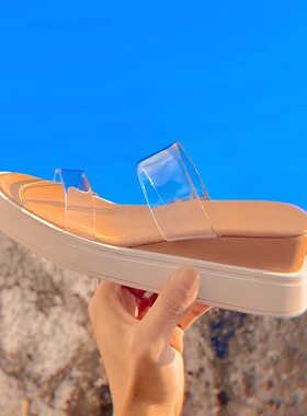 厚底松糕凉鞋女夏2021新款小个子33小码坡跟P凉鞋透明凉拖鞋女外