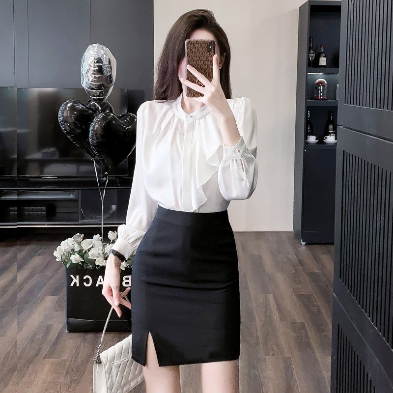 工作服职业气质女衬衫套装裙2024新款春装白N色衬衣两件套空姐制