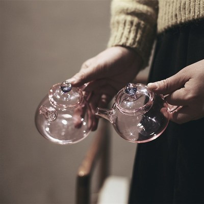 工匠家品《玻璃小茶壶》粉色玻璃耐热高硼硅 星空顶 石瓢小球壶