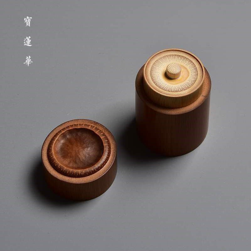 竹香粉带内盖茶叶罐竹罐老旅行茶叶筒茶叶罐便携竹制拔口玉竹盒