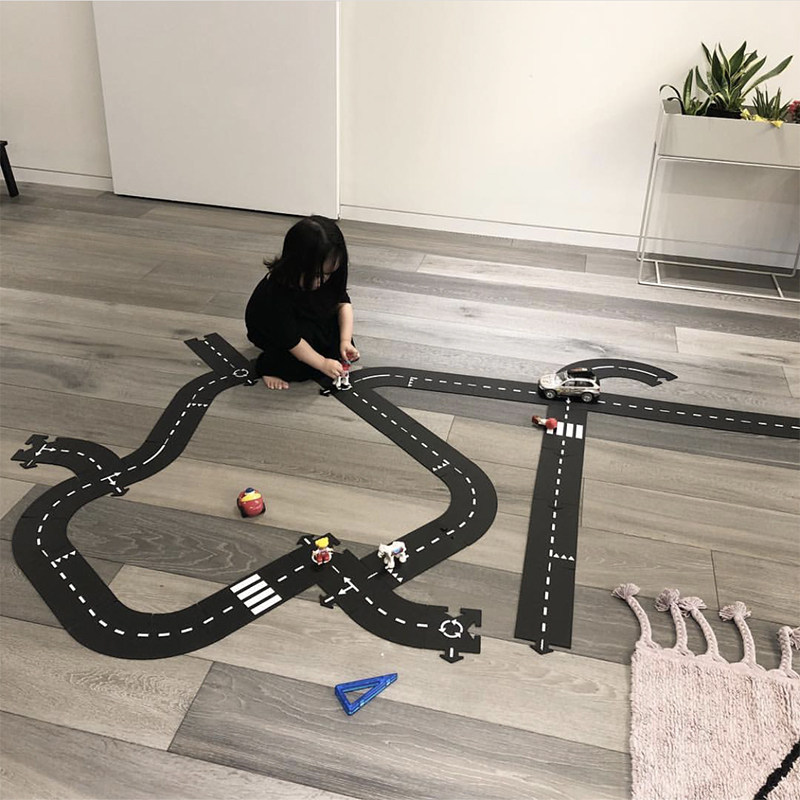 ins风公路汽车轨道模型拼图儿童DIY益智M玩具任意拼接组合摄影道