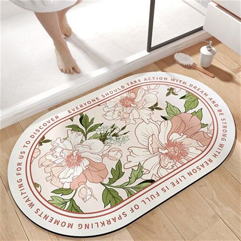 浴室地垫卫生间吸水脚垫家用厕所门口垫子椭圆形薄田园风地毯,居家布艺,家用脚垫,淘宝优惠券,粉丝福利购,淘宝优惠卷
