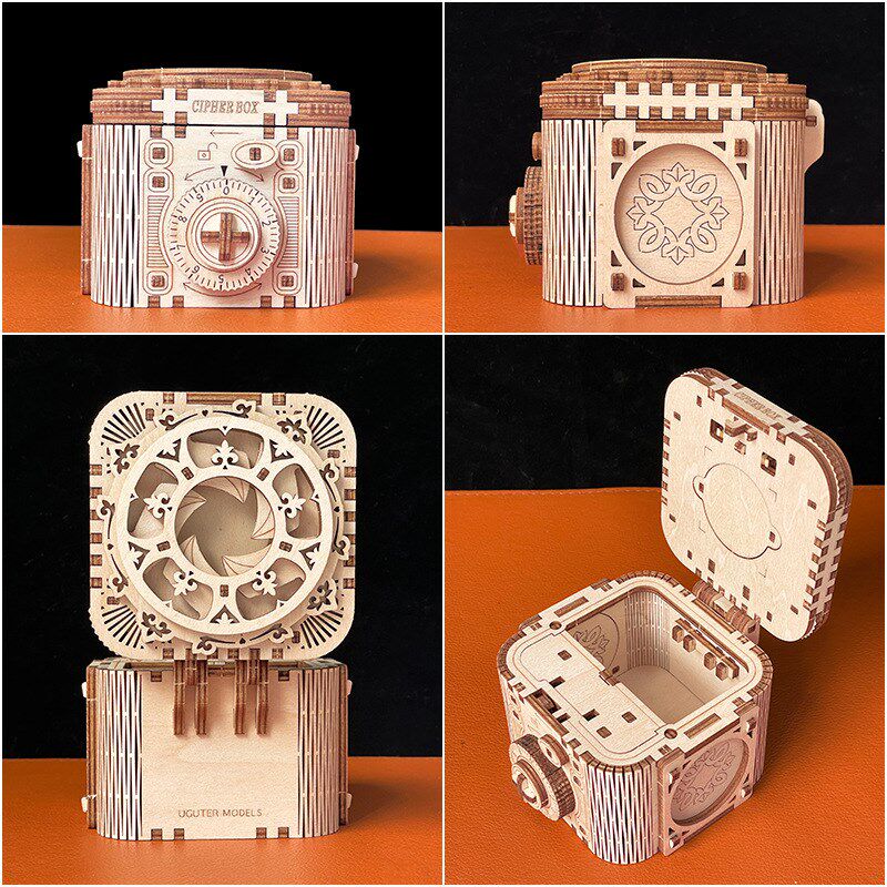 木质diy机械传动模型积木密码盒高难度儿童益智组装立体拼图玩具