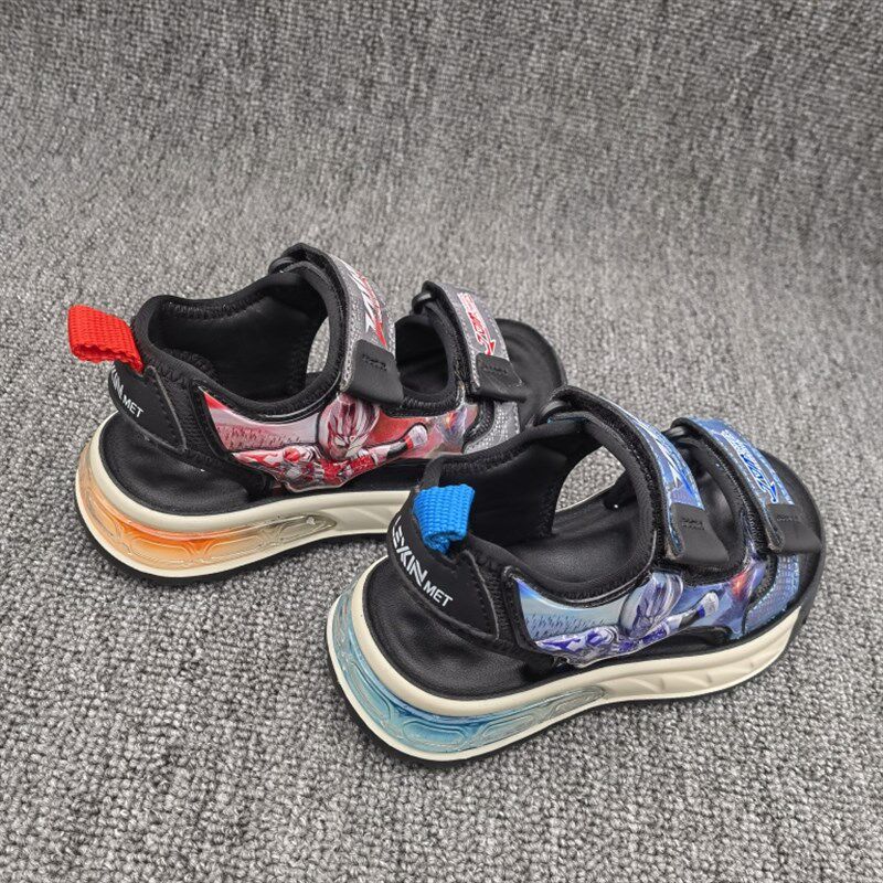 小玩仔2025夏季新款儿童凉鞋男童中童魔术贴气垫软底闪灯鞋25707