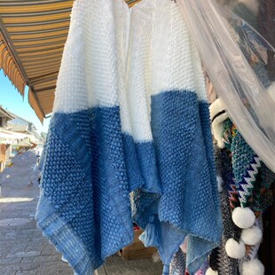 云南民族a风纯手工扎染披肩蓝白植物染围巾防晒保暖外搭流苏披巾