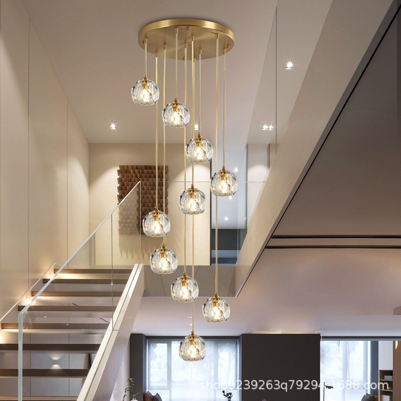 后现代水晶吊灯全铜餐厅吊灯三头卧室现代简约大气别墅楼梯间灯具