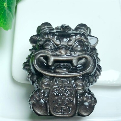 天然银曜石雕刻暴富龙把玩件家居茶几电脑桌汽Q车前台水晶礼物摆