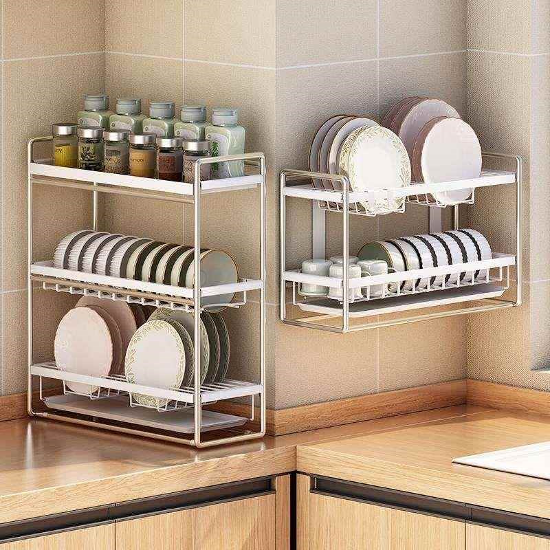 不锈钢厨房置物架碗架沥水架壁挂墙上多层置物架碗盘碗碟收纳架子