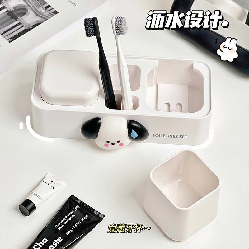 壁挂牙刷架卫生间厕所洗漱免打孔置物架牙具座牙缸漱口杯情侣家用