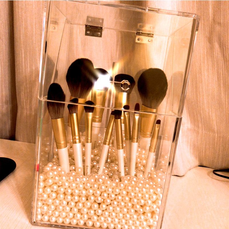 大号化妆刷收纳桶防尘笔筒刷子桌面亚克力眉笔带珍珠眼影刷收纳盒
