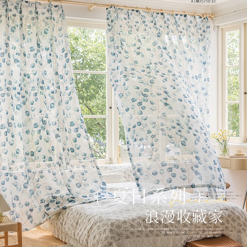 纱帘透光不透人客厅2024新款卧室半遮光窗帘纱田园小碎花挂钩款式