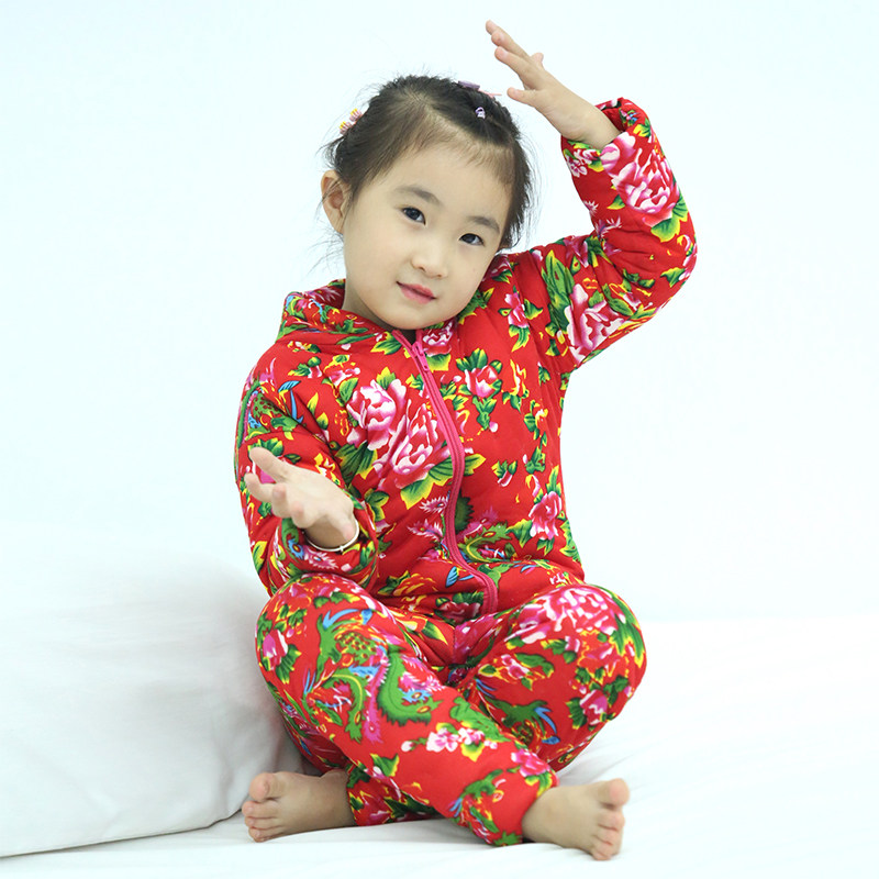 冬季棉花手工棉衣套装 男女宝宝加C厚内胆棉袄棉裤 幼儿童保暖冬