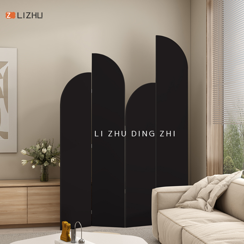 纯黑色屏风隔断客厅床边办公室公司试衣间遮挡背景墙可折叠屏定制
