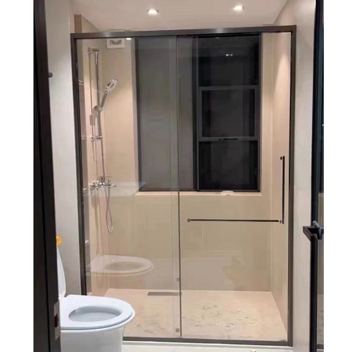 定制黑色一字体淋浴房浴室化妆室玻璃隔断移门干湿分离新款窄边框